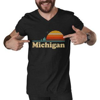 Vintage Retro Michigan Sunset Logo Tshirt Men V-Neck Tshirt - Monsterry CA