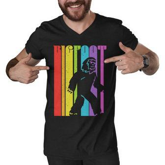 Vintage Retro Rainbow Bigfoot Silhouette T-Shirt Graphic Design Printed Casual Daily Basic Men V-Neck Tshirt - Thegiftio UK
