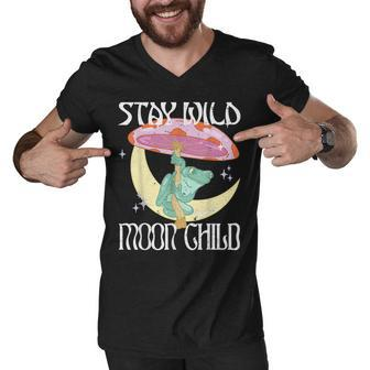 Vintage Retro Stay Wild Moon Child Frog Peace Love Hippie Men V-Neck Tshirt - Seseable