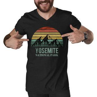 Vintage Retro Yosemite National Park Mountain California V2 Men V-Neck Tshirt - Seseable