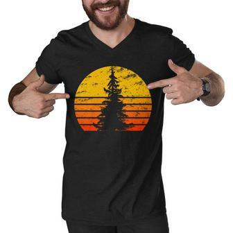 Vintage Sunset Tree Tshirt Men V-Neck Tshirt - Monsterry CA