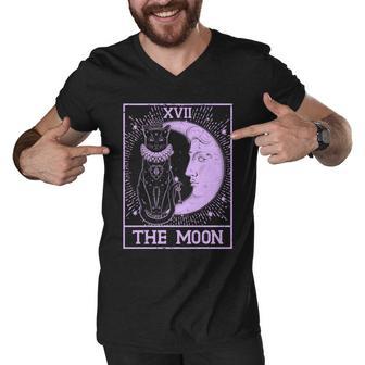 Vintage Tarot Card Xvii The Moon Black Cat Men V-Neck Tshirt - Monsterry