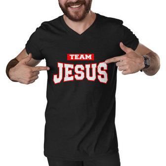 Vintage Team Jesus Funny Christian Men V-Neck Tshirt - Monsterry AU