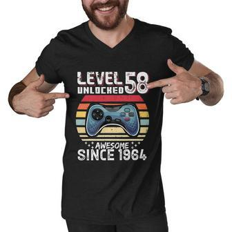 Vintage Video Gamer Birthday Level 58 Unlocked 58Th Birthday Men V-Neck Tshirt - Monsterry AU