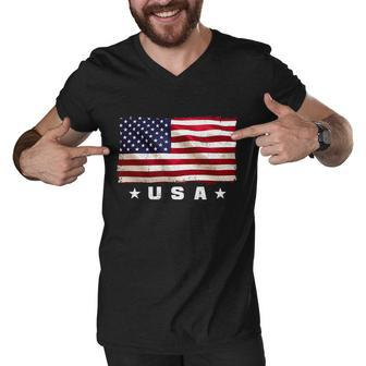 Vintage Worn Usa Flag Tshirt Men V-Neck Tshirt - Monsterry