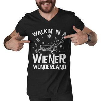 Walking In A Wiener Wonderland Funny Christmas Tshirt Men V-Neck Tshirt - Monsterry UK