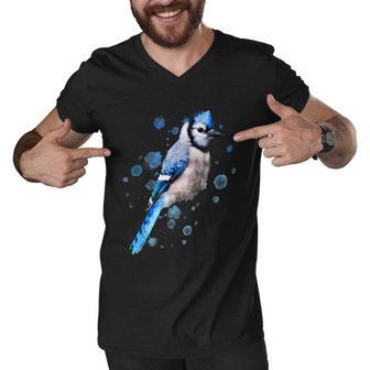 Watercolor Blue Jay Bird Artistic Animal Artsy Painting Men V-Neck Tshirt - Monsterry CA