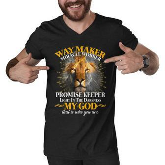 Way Maker Miracle Worker Lion Men V-Neck Tshirt - Monsterry CA