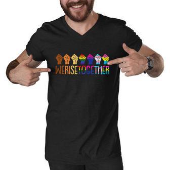 We Rise Together Black Lgbt Raised Fist Pride Equality Men V-Neck Tshirt - Monsterry DE