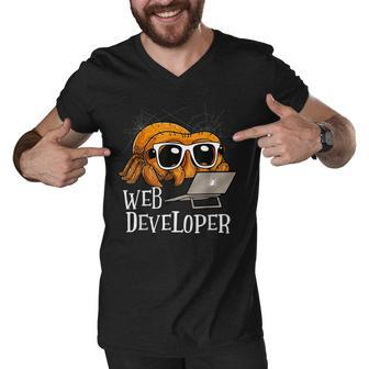 Web Developer Funny Spooky Cute Spider Halloween Computer Men V-Neck Tshirt - Thegiftio UK