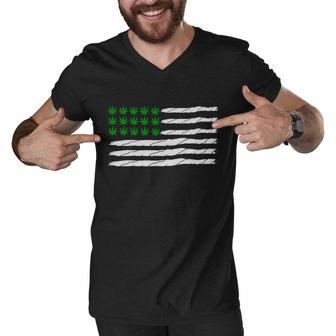 Weed American Flag Tshirt Men V-Neck Tshirt - Monsterry UK