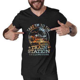 Western Coountry Take Em To The Train Station Men V-Neck Tshirt - Monsterry