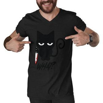 What Black Cat With Knife Halloween Quote Men V-Neck Tshirt - Monsterry AU
