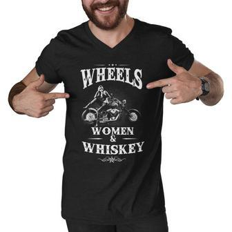 Wheels Woman & Whiskey Men V-Neck Tshirt - Seseable