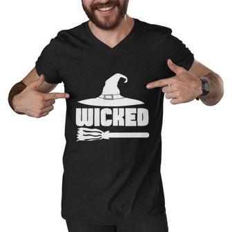 Wicked Witch Hat Broom Halloween Quote Men V-Neck Tshirt - Monsterry