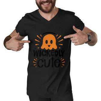 Wickedly Cute Boo Halloween Quote Men V-Neck Tshirt - Monsterry