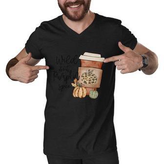 Wild About Pumpkin Spice Thanksgiving Quote V3 Men V-Neck Tshirt - Monsterry