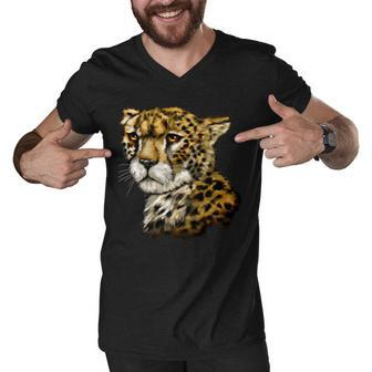 Wildlife - Big Face Cheetah Portrait Men V-Neck Tshirt - Monsterry DE