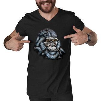 Wildlife - Big Face Gorilla Portrait Men V-Neck Tshirt - Monsterry