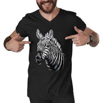 Wildlife - Big Face Zebra Up Close Portrait Tshirt Men V-Neck Tshirt - Monsterry DE