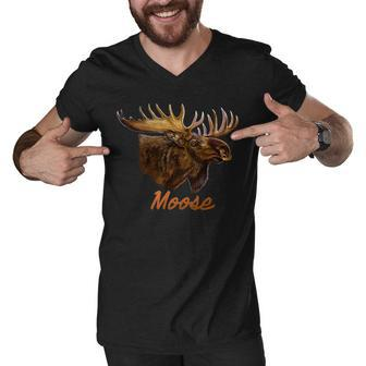 Wildlife - Moose Head Portrait Tshirt Men V-Neck Tshirt - Monsterry AU