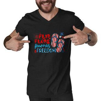 Womens Flip Flops Fireworks And Freedom 4Th Of July Men V-Neck Tshirt - Monsterry