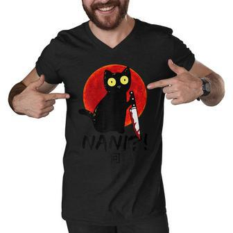 Womens Nani What Red Moon Black Cat Omae Wa Meme Kitten Gift V2 Men V-Neck Tshirt - Seseable