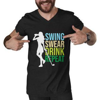 Womens Swing Swear Drink Repeat Love Golf Men V-Neck Tshirt - Monsterry UK