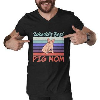 Worlds Best Pig Mom Pig Owner Pig Farmer Pig Mother Funny Gift Graphic Design Printed Casual Daily Basic Men V-Neck Tshirt - Thegiftio UK