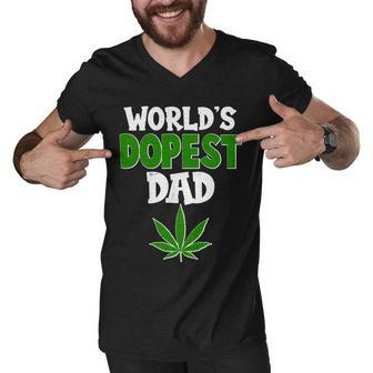 Worlds Dopest Dad Marijuana Weed Men V-Neck Tshirt - Monsterry