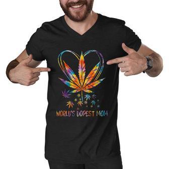 Worlds Dopest Mom Weed Leaf 420 Funny Mothers Day Gift Men V-Neck Tshirt - Monsterry AU