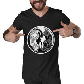 Yin-Yang Cats Graphic Design Printed Casual Daily Basic Men V-Neck Tshirt