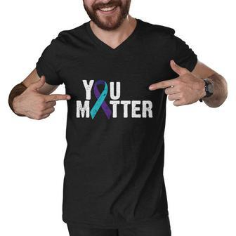 You Matter Purple Teal Ribbon Suicide Prevention Awareness Tshirt Men V-Neck Tshirt - Monsterry CA