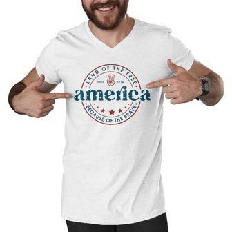4Th Of July Land Of The Free Because Of The Brave America Men V-Neck Tshirt - Thegiftio UK