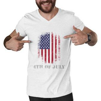 4Th Of July Usa Flag Vintage Distressed Independence Day Great Gift Men V-Neck Tshirt - Monsterry UK