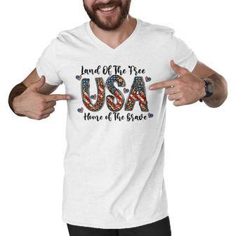 America Land Of The Free Home Of The Brave Men V-Neck Tshirt - Thegiftio UK