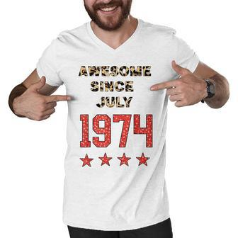 Awesome Since July 1974 Leopard 1974 July Birthday Men V-Neck Tshirt - Seseable