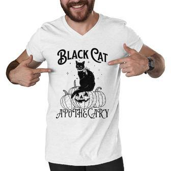 Black Cat Apothecary Pumpkin Halloween Men V-Neck Tshirt - Seseable