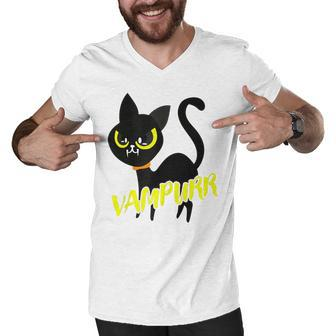 Black Cat Halloween Vampurr Gift I Fun Vampire Cat Costume Men V-Neck Tshirt - Seseable