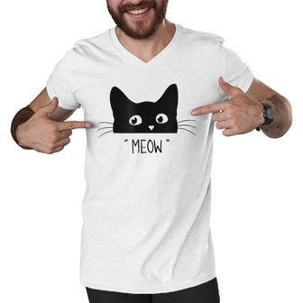 Black Cat Meow Cat Meow Kitty Funny Cats Kitty Men V-Neck Tshirt - Thegiftio UK