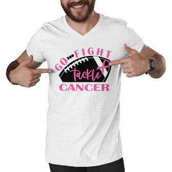 Breast Cancer Go Fight Tackle Cancer Football Pink Ribbon Men V-Neck Tshirt - Thegiftio UK