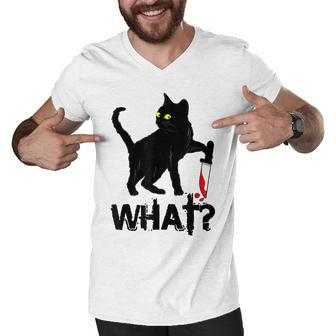 Cat What Murderous Black Cat With Knife Halloween Men V-Neck Tshirt - Seseable