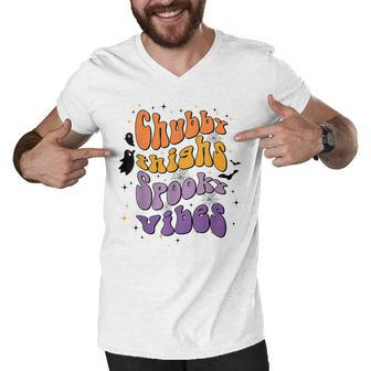 Chubby Thighs And Spooky Vibes Happy Halloween Men V-Neck Tshirt - Seseable