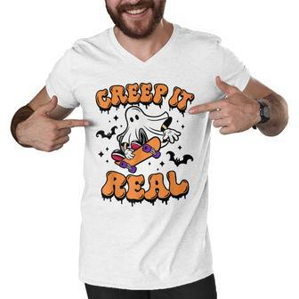 Creep It Real Funny Ghost Halloween Pumpkin Trick Or Treat Men V-Neck Tshirt - Seseable