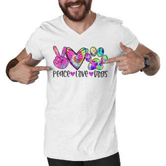 Dog Lover Peace Love Dogs Tie Dye Rescue Puppy Gifts Womens Men V-Neck Tshirt - Thegiftio UK