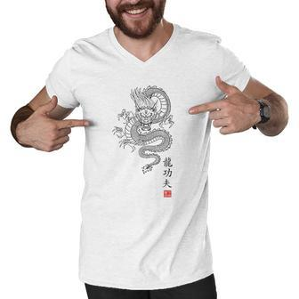 Dragon Kung Fu Men V-Neck Tshirt | Mazezy