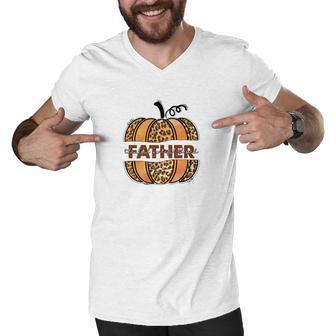 Father Pumpkin Thankful Grateful Blessed Fall Season Men V-Neck Tshirt - Seseable