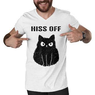 Funny Black Cat Hiss Off Meow Cat Men V-Neck Tshirt - Thegiftio UK