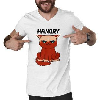 Funny Hangry Cat Cartoon Style Humor Tee Men V-Neck Tshirt | Mazezy