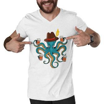 Funny Oktoberfest Octopus With Beer German Hat Oktoberfest Men V-Neck Tshirt - Thegiftio UK